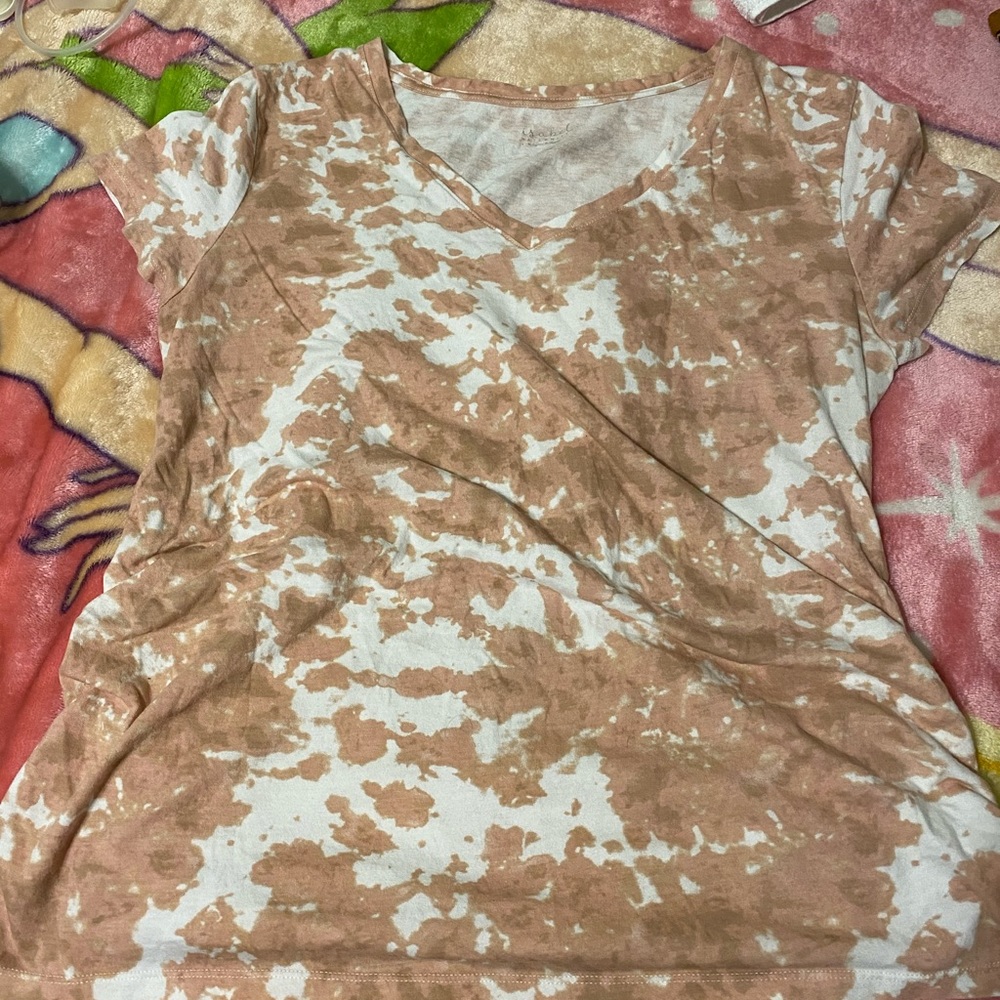 Maternity pink and white tie-dye shirt